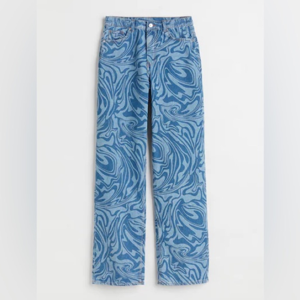 NWOT! H&M 90s Baggy High Rise Patterned Loose Fit Straight Leg Jeans (Size 0)